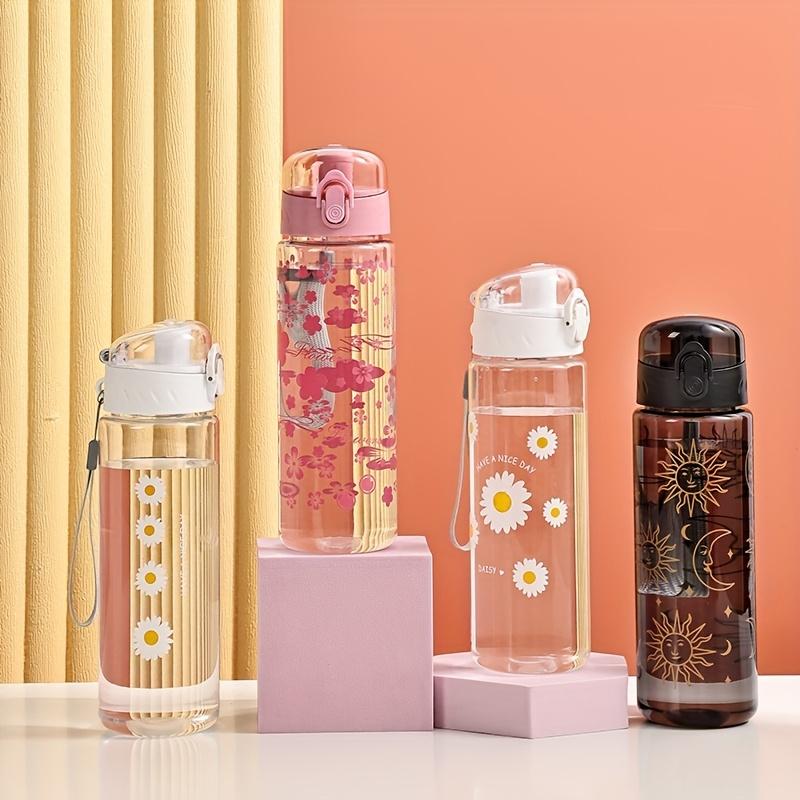 Lightweight Plastic Water Bottle with Daisy Design and Leak Proof Lid - Suitable for Office, Home, Gym, Travel - Reusable Cup