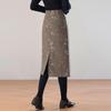 2025 Winter Elegant High-Waist Mid-Length Sequin Wool Slit Skirt for Women
