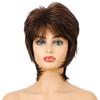Lady Women Short Wave Synthetic Hair Wig Blonde Brown with Highlights Full Wigs Silver Gray Color
