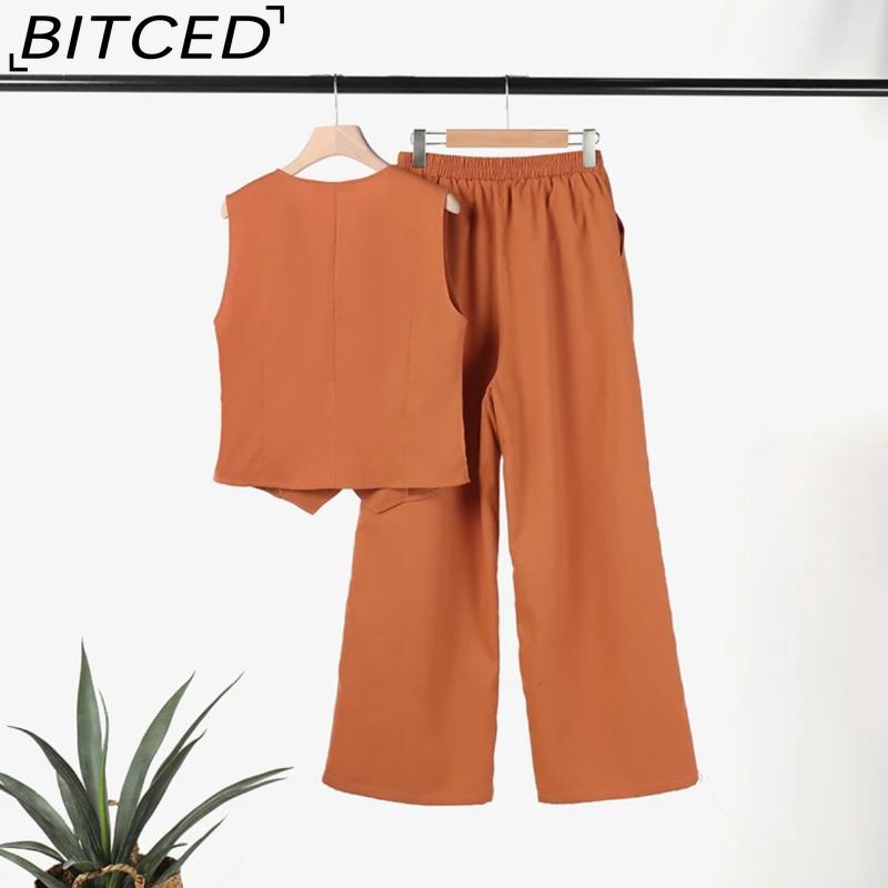 BITCED Casual and Fashionable Solid-color Set of Waistcoat and Long Pants Collage and Patchwork Two-piece Set
