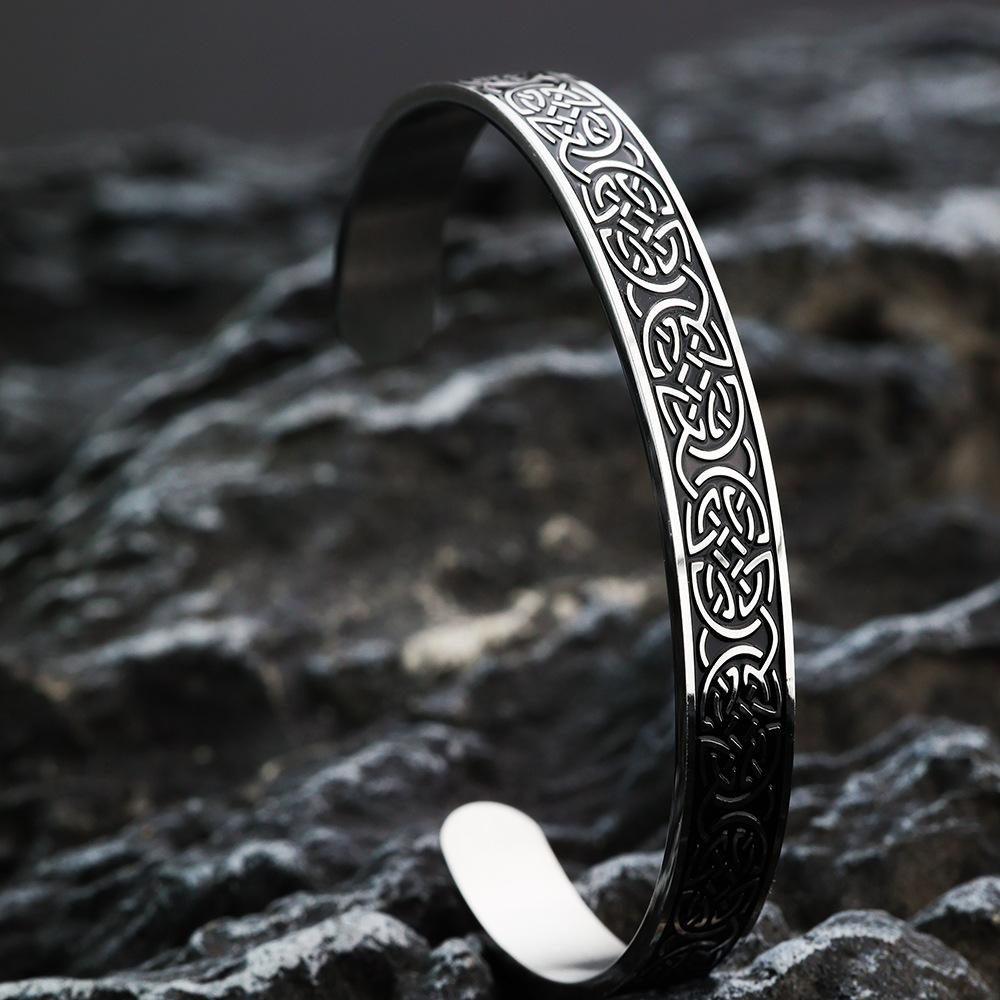 Vintage Stainless Steel Open C-Shaped Solid Celtic Knot Bracelet Unisex