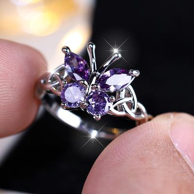 Zarter Schmetterling Lila Zirkonia Ring Damen Trendy Silber Keltischer Knoten Ringe Verlobung Braut Hochzeit Schmuck Weibliche Geschenke