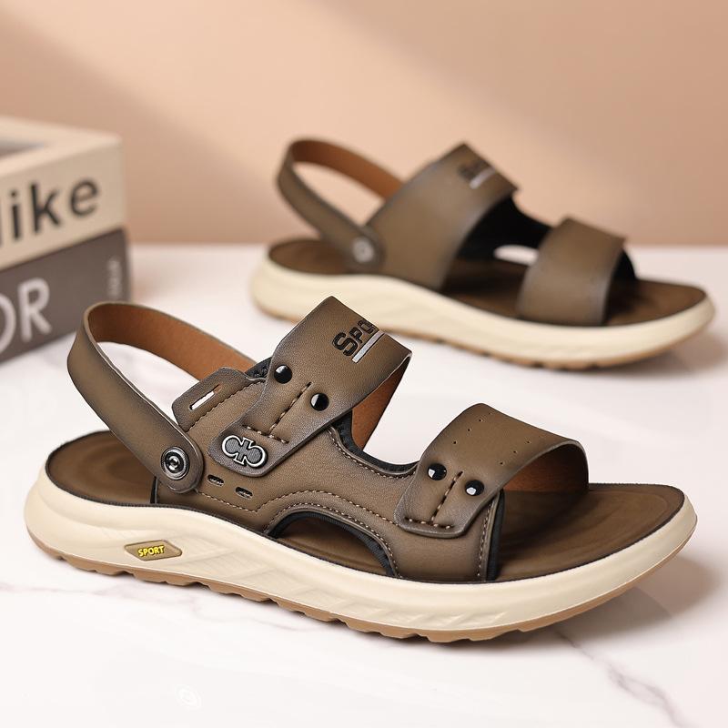 Sandals men's 2025 new summer first layer cowhide soft sole breathable men's outdoor beach shoes tide 2025
