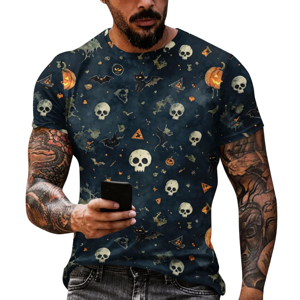 Men's Halloween Printed Short Sleeve T Shirt Loose Fit Casual Summer Daily Wear Top Comfortable Breathable Fabric Unique Graphic Design