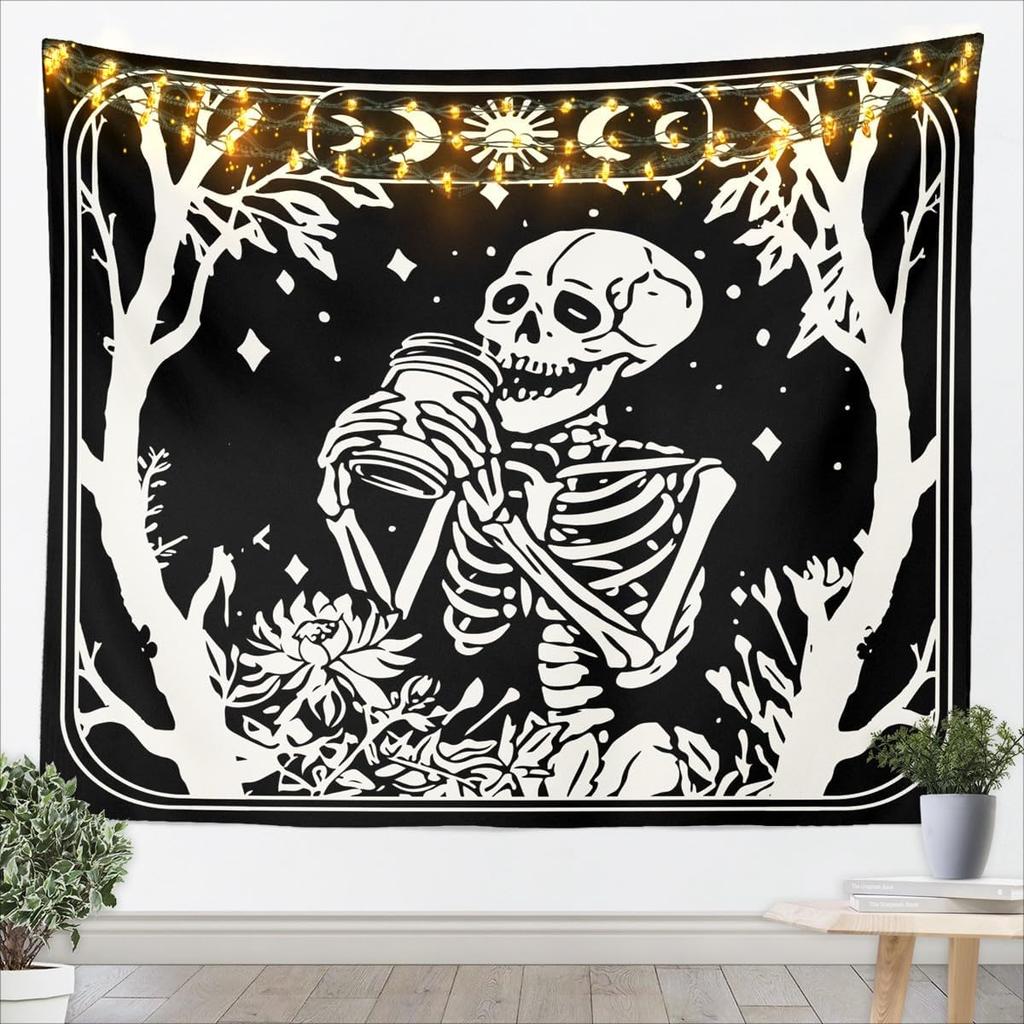 Halloween Boho Moth Tapestries Gothic Nature Wall Tapestry Boho Exotic Vintage Floral Black Wall Art For Kids Teens Youth Women