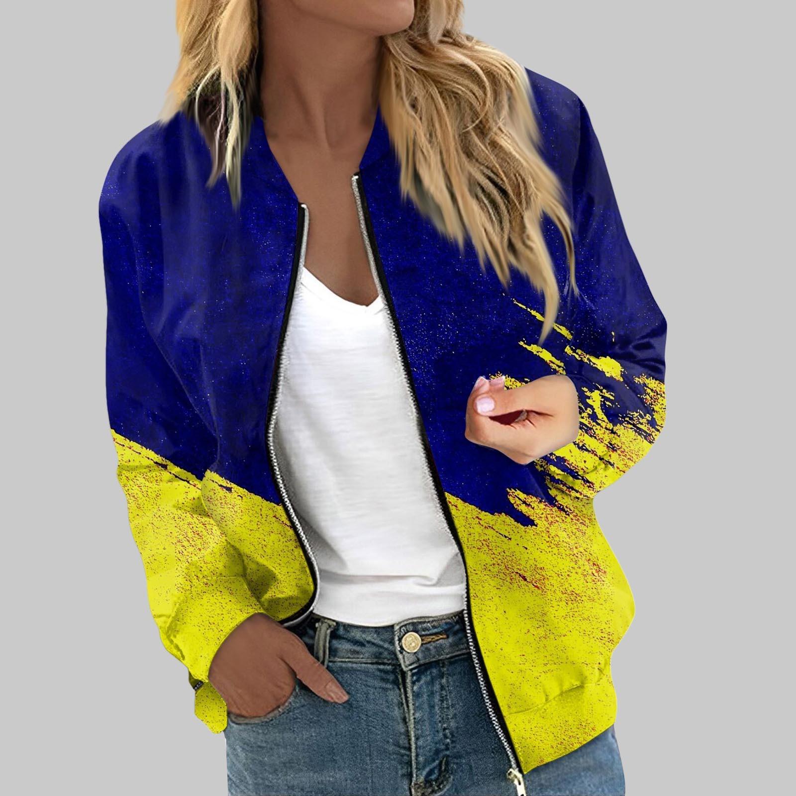 

Верхній жіночий верхній одяг з принтом і довгими рукавами, повсякденні топи на блискавці, сорочка, тонка куртка для жінок XL синій