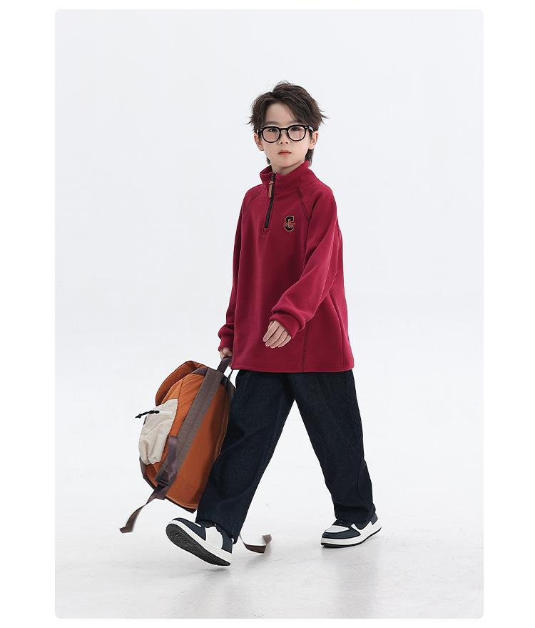 Boys' 2025 Winter Fleece-Lined Half-Zip Pullover Hoodie for Medium and Older Children