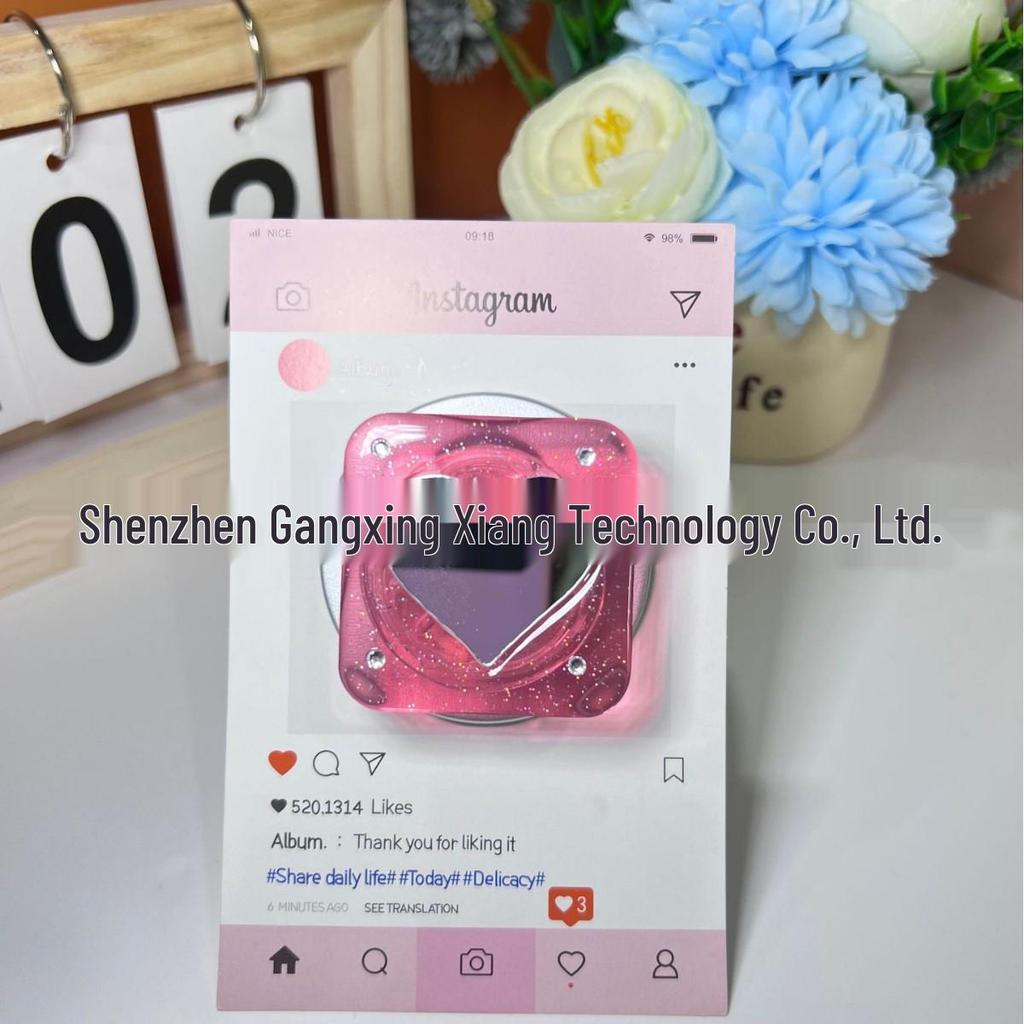 Rhinestone Heart Mirror with MagSafe-Compatible Magnetic Holder and Retractable Airbag Stand