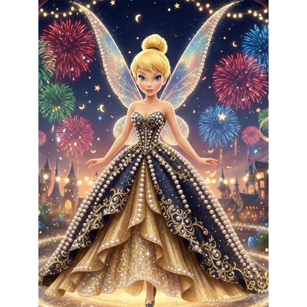 

Disney Pearl Painting Set Tinker Bells Dazzling Appearance At The Castle Fireworks Night Sparkling Painting Crafts Home Wall Decoration Handmade Gift 35x45cm
