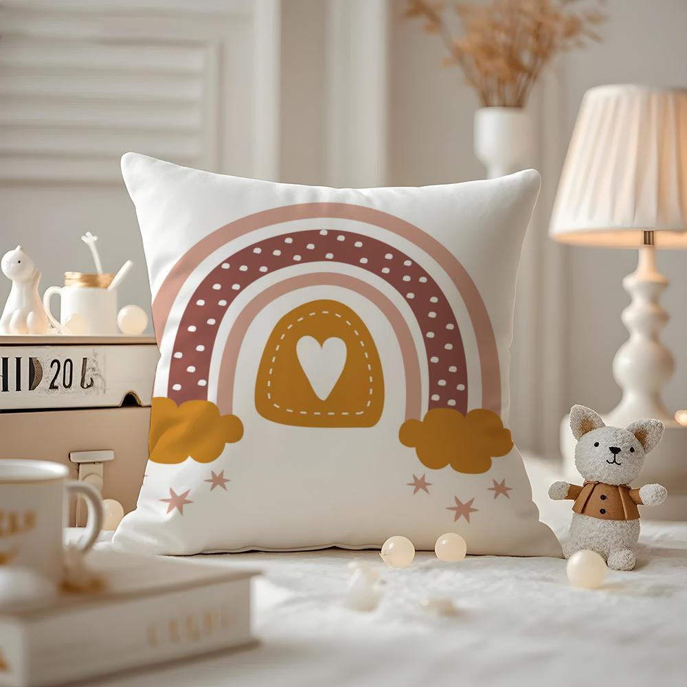 Rainbow Print Cushion Cover Antidustmite Pillowcase Invisible Zipper Silky Short Plush Sofa Cushion Cover