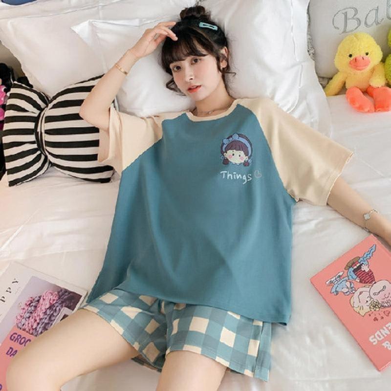 Summer Shorts Set Women's Pajamas Set Cute Cartoon Print Leisure Young Girls Sleepwear Short Sleeve Tops and Shorts Pijamas Women Homewear