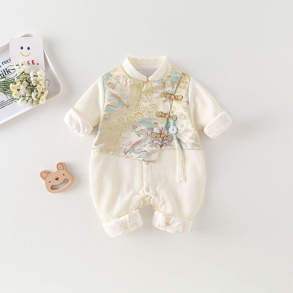 

Осенний ромпер ханьфу с длинным рукавом для малышей - китайский костюм тан для новорожденных 80cm