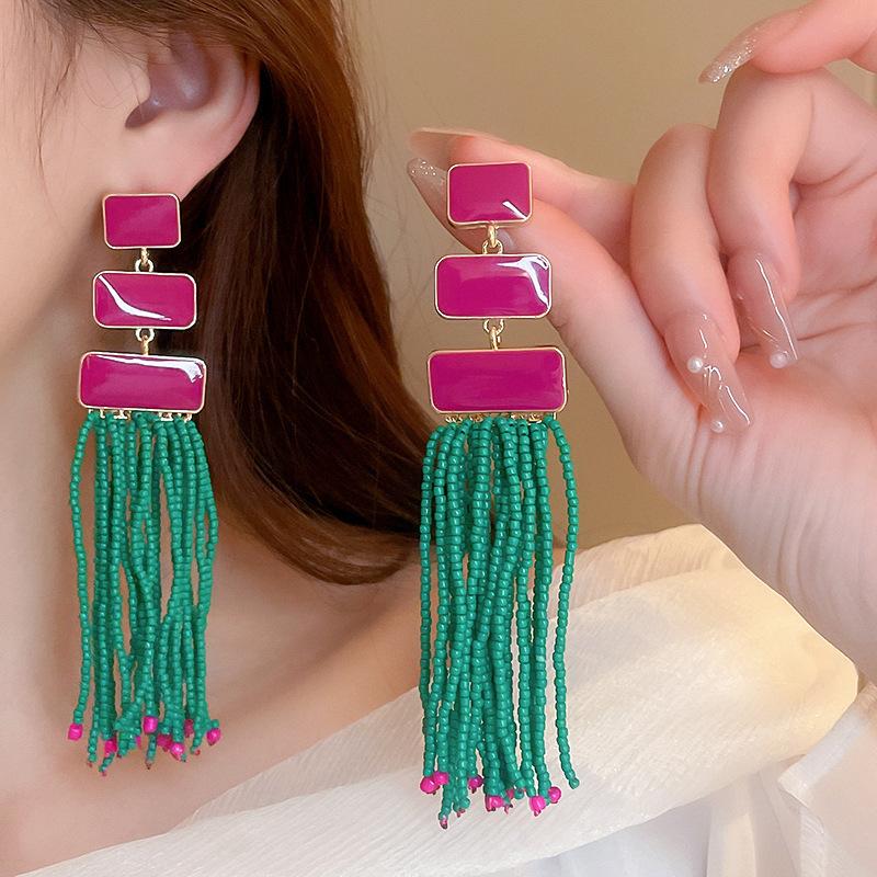 French Burgundy Love Petal Fringed Earrings Niche Fashion Trendy Stud Earrings Earrings Women