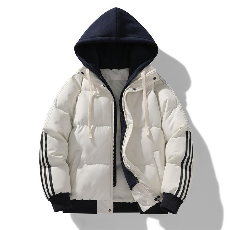 Fake Two-piece Cotton Jacket for Men In Winter New American Casual Hooded Thickened Warm Cotton Jacket