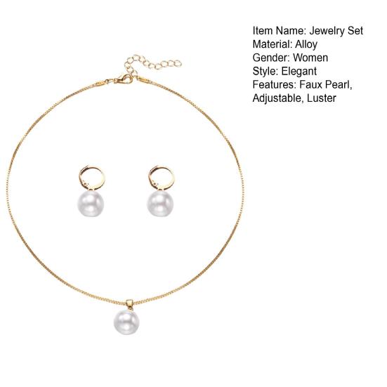 2 ks/sada Dámská sada šperků Náušnice Huggie z umělých perel Nastavitelný náhrdelník Formální příležitost Prom Party Visací náušnice Lady Weddings Šperky
