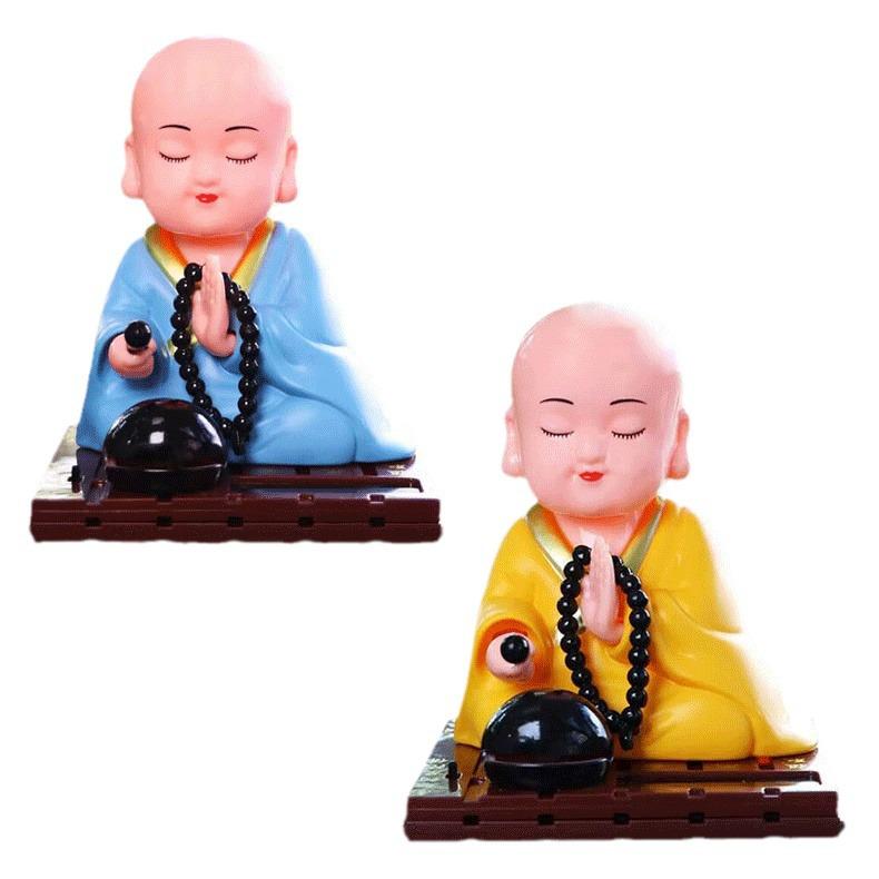 Solar Monk Head-Shaking Car Ornament - TikTok Influencer Interior Decoration