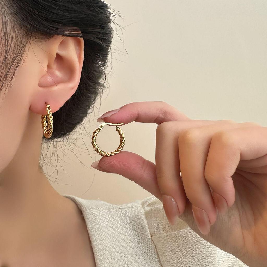 2025 Elegant Titanium Steel Needle-Woven Hoop Earrings - High-End, Colorfast Design for Women