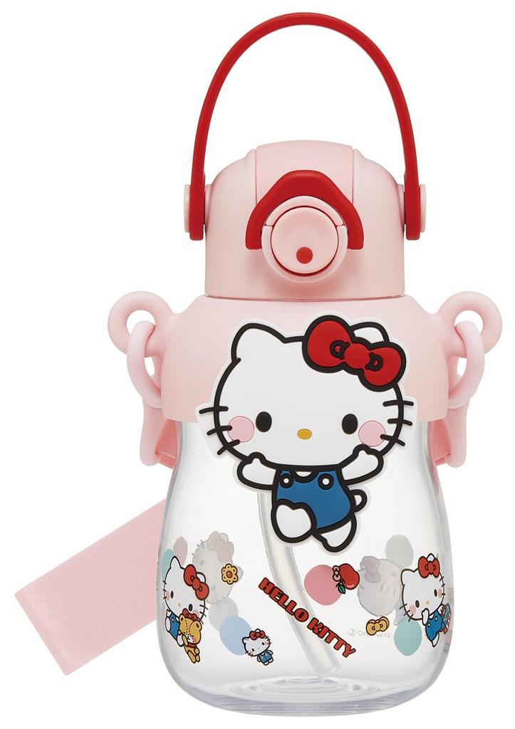 Skater Rubber Mascot Straw Locking Shoulder Sanrio Hello Love Every Bottle, 650ml, One-Push Open, Function, Handle, Strap, Kitty, Day, PRMC7ST-A