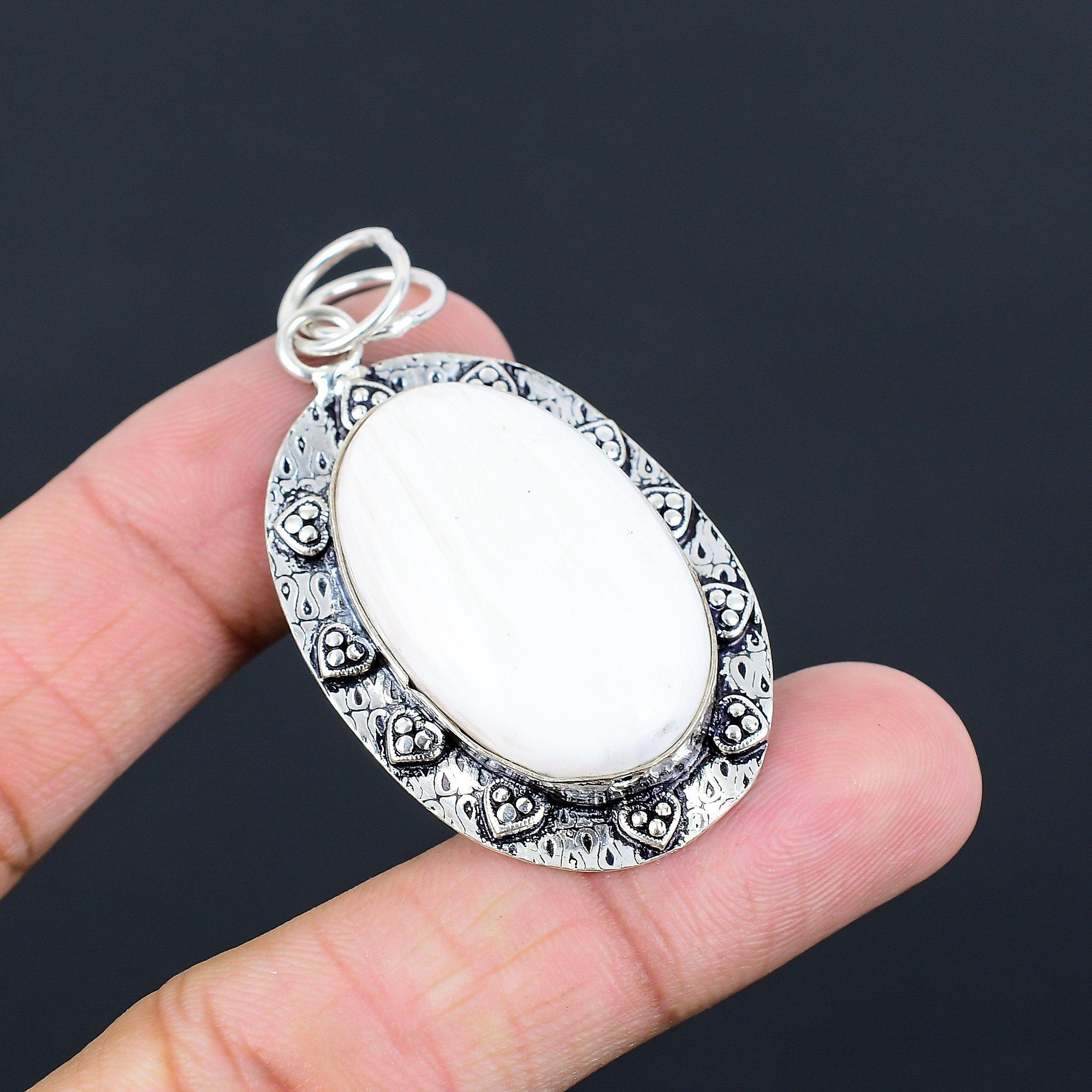 Friendship Day Deal Oval Natural Scolecite 925 Silver Birthday Wife Boho Pendant