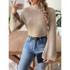 Women S Cropped Mock Neck Flared Sleeve Pullover Sweater