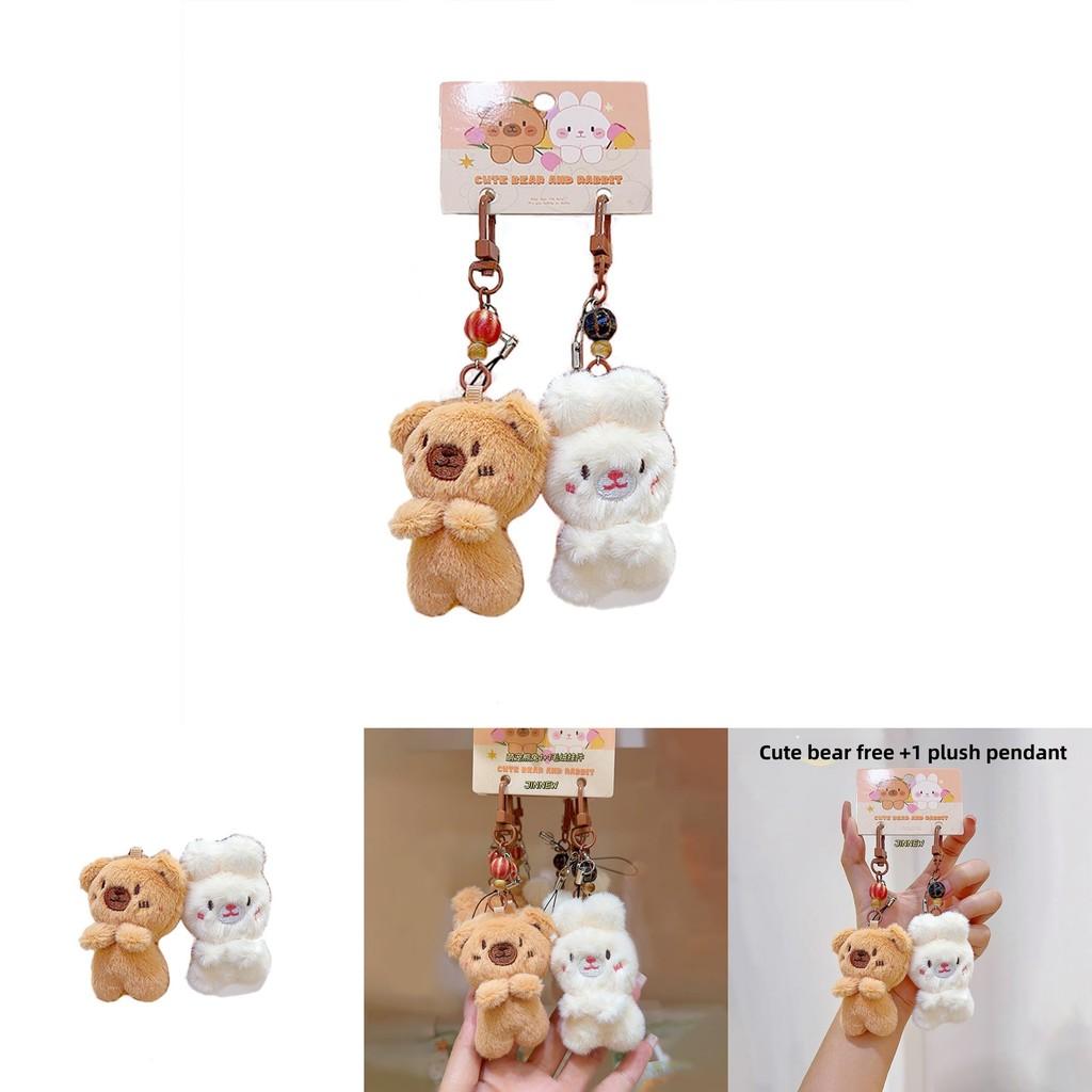 Rabbit Bear Plush Animal Keychain Set With Soft Fur For Kids And Collectors
