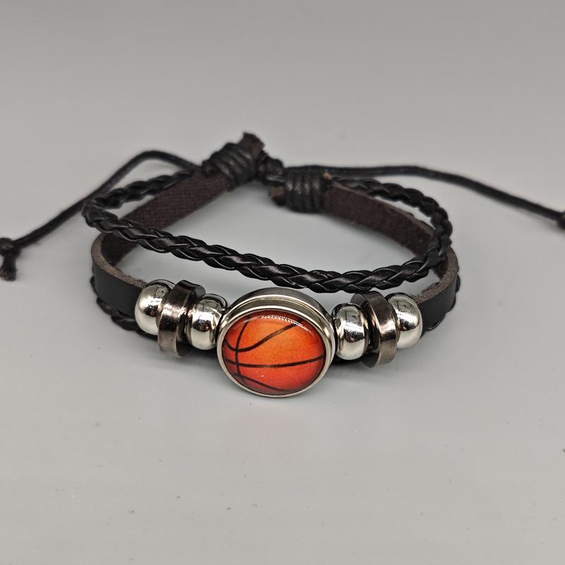 Fashionable Beaded Basketball Fan Leather Bracelet