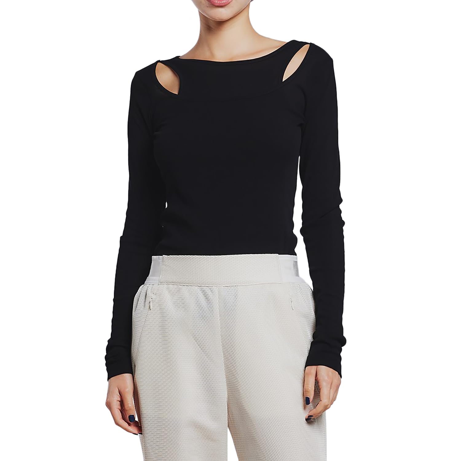 

Double Standard Clothing ESSENTIAL Cutout Rib Black Top, 2508-000-241, Women s, чёрный