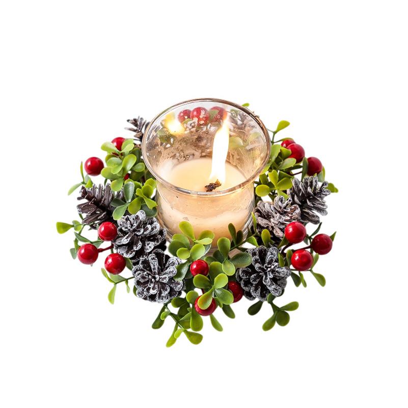 Christmas Decorations Candle Holders Scented Candle Holders Decorative Pinecones Red Berry Wreaths Table Centerpieces