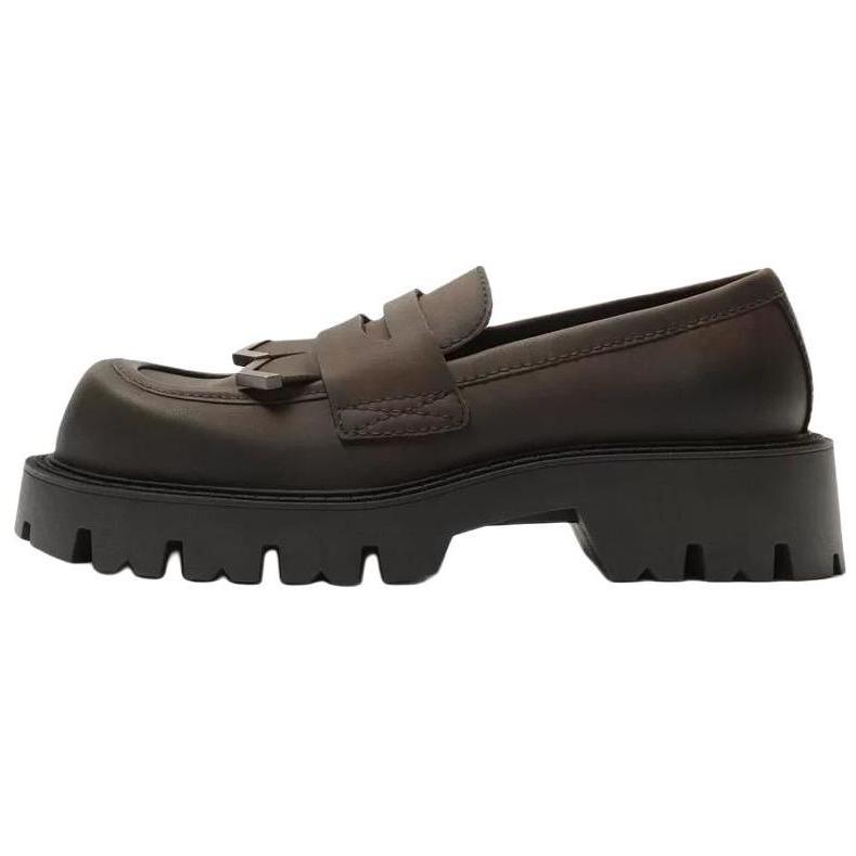 Zara Lightweight Vintage Distressed Effect Tassel Simple Square Toe Thick Sole Loafers Men Loafers Brown 12625520-38