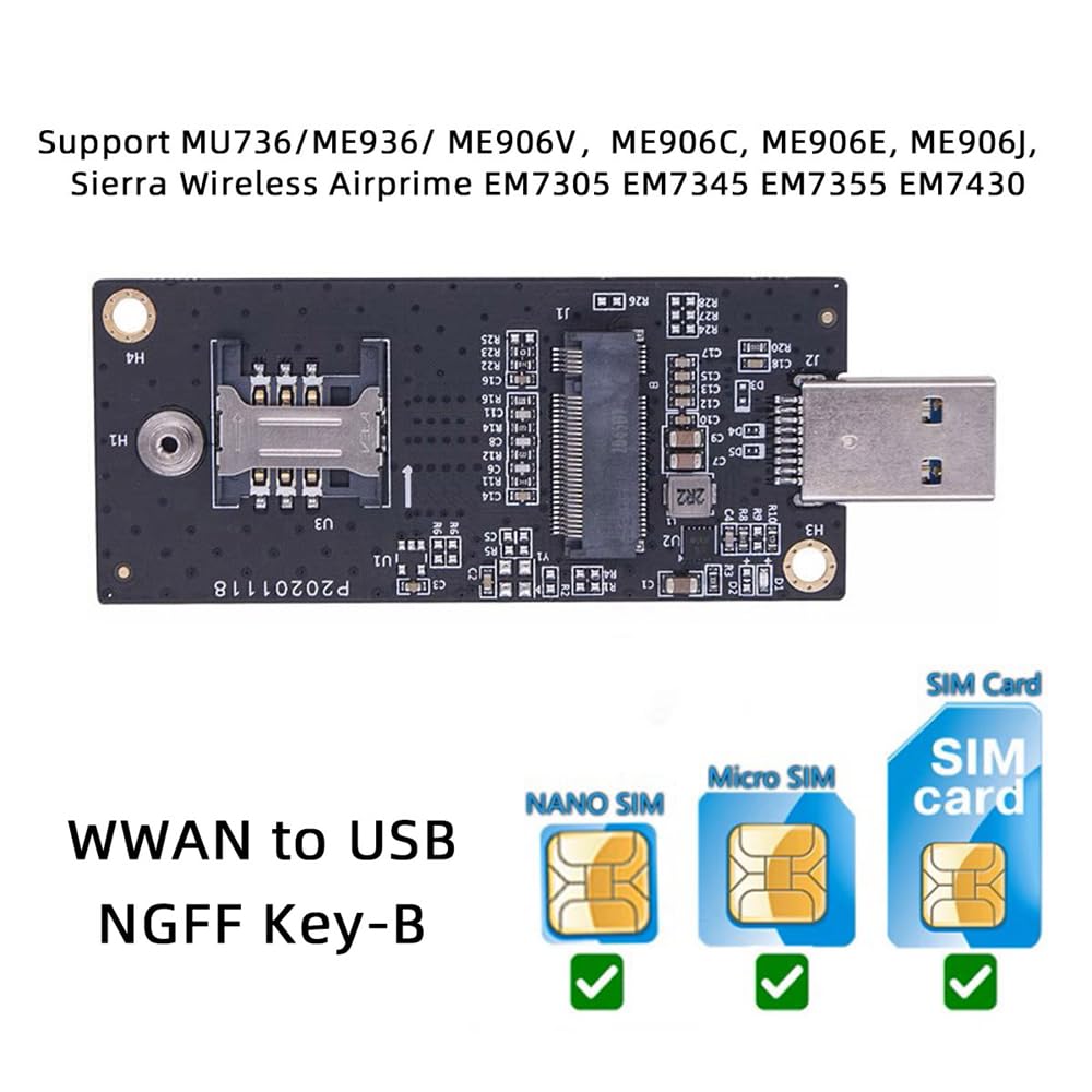Cablecc Key-B M.2 NGFF WWAN to USB 3.0 Adapter Riser Card with SIM Slot for 3G4G5G LTE Wireless Module Modem Card
