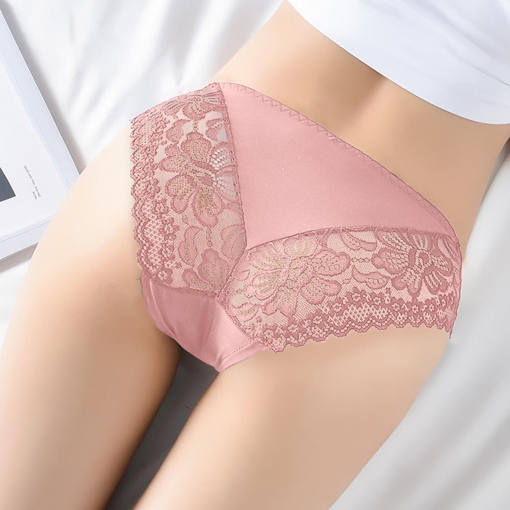 Ladies Sexy Color Low Waist Transparent Hollow Lace Stitching Sexy Panties