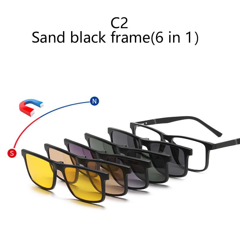 Magnetic Clip-On Polarized Sunglasses Night Vision Driving Glasses Clip-On Sunglasses Myopic Glasses Transparent   Grey Frame