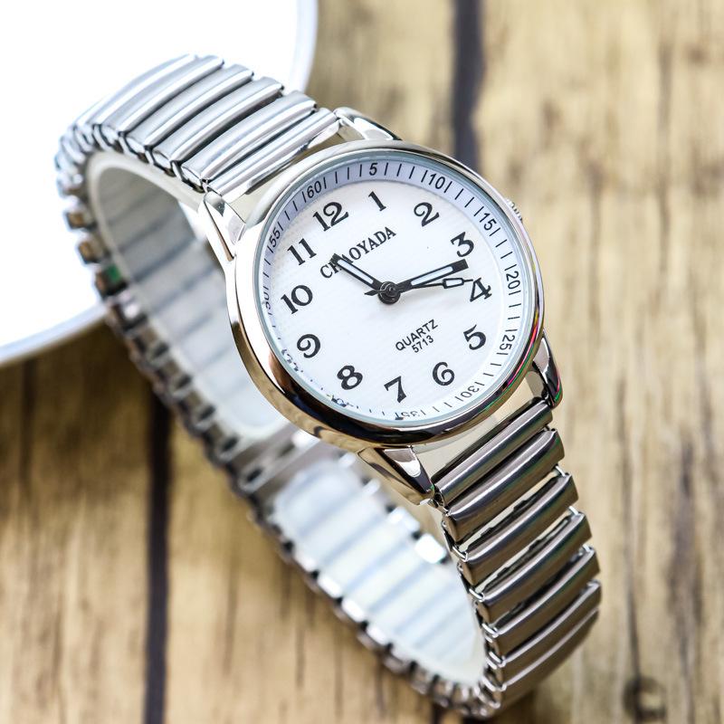 Large Number Luminous Elderly Quartz Watch with Waterproof Stainless Steel Elastic Band