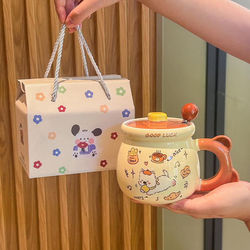 Birthday Gift Cute Cream Puppy Water Cup Girls Ceramic Mug with Lid Girlfriend Children Practical Souvenir