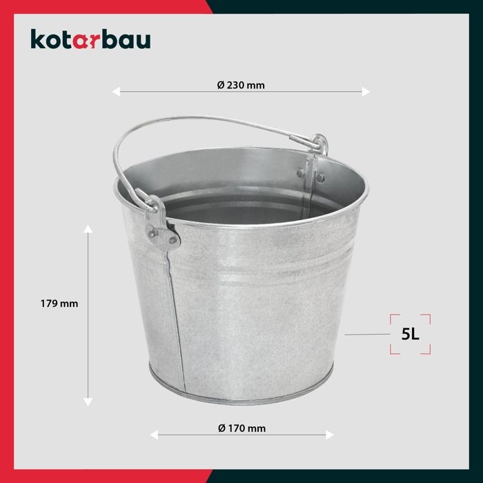 Seau à Cendre - Seau De Maçon - Acier Galvanisé - 5 L - Argent - pour le Jardinage - Résistant à la Rouille - Polyvalent KOTARBAU
