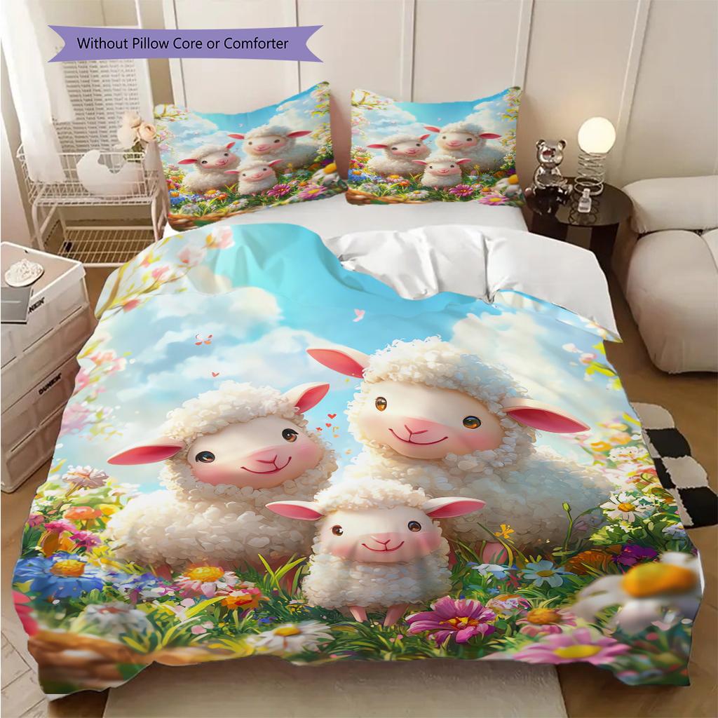 Sheep Pattern Bedding Quilt Set Quilt Cover Pillowcase Home Decoration Birthday Gift (1 * duvet cover + 2 * pillowcase, without core)
