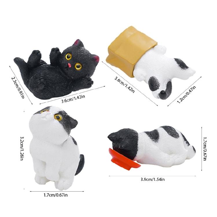 4 Piece Resins Cats Figurines Miniature Desktop Accessories For Car Dashboard Bookshelves Decorative Display Ornaments