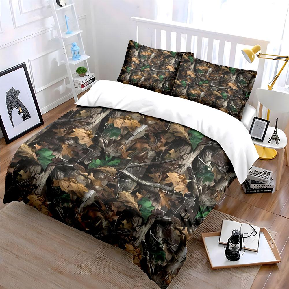 Grosstor Unisex Simulated Wild Tree Camouflage Pattern Print 3Pc Set For Kid's Adults' Bedroom Decor, Exquisite Three-Piece Bedding Set Gift