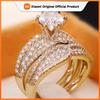 Xiaomi Huitan Klassisch Luxuriös 2er Set Ringe für Damen Goldfarbe/Silberfarbe Doppelt tragbar Weibliche Fingerringe Eheringe Schmuck Heiß