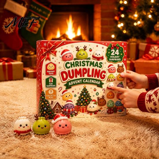 Christmas Surprise Gift Set Advent Calendar with Squeeze Toys, Cute Silicone Dumpling Figures, Countdown Stress Relief Sensory Fidget Toys for
