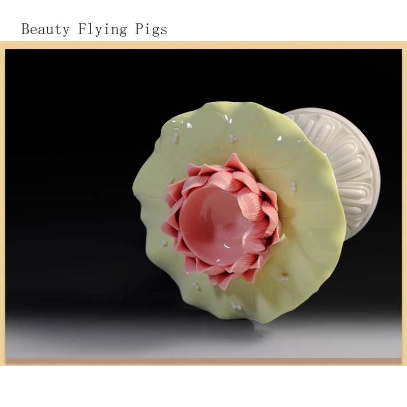 1PCS Ceramic High Footed Lotus Leaf Lamp Platform Buddhist Hall for Offering Buddha Lamps Butter Lamps Candle Holders