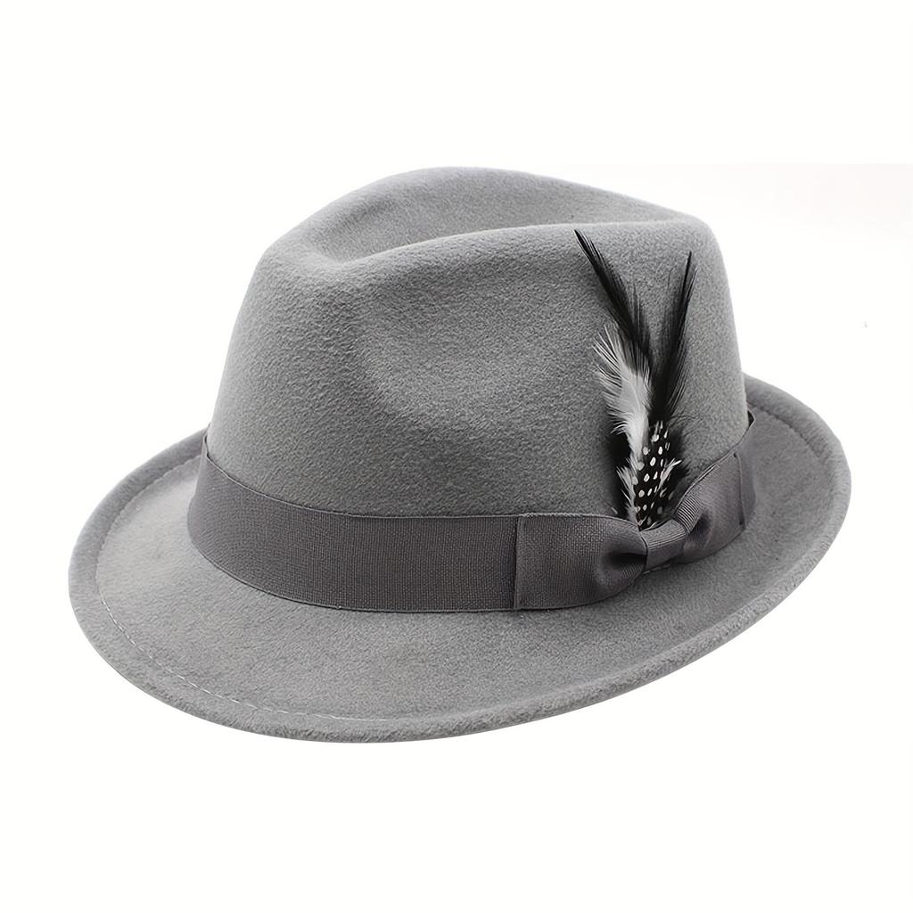 Men's Fedora Hat with Feather - Soft Jazz Dress Hat for Parties and Daily Wear