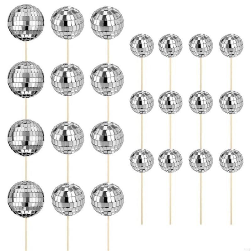 24pcs Discos Ball Cupcake Toppers Cake Decorations for Wedding Party Supplies A0KF