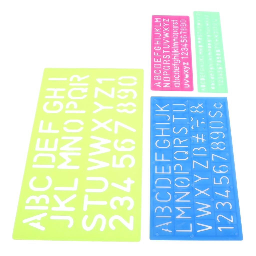 4 Pieces Letter Number Stencils Plastic Material Capital Lowercase Lettering Template for Learning P