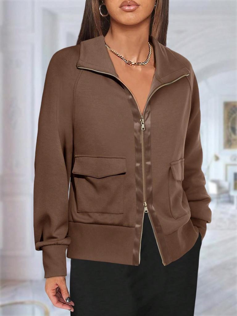 Women's Lightweight Zip Up Sweatshirt Jacket Collared Pocket Casual Outdoor Coat for Running Hiking Travel