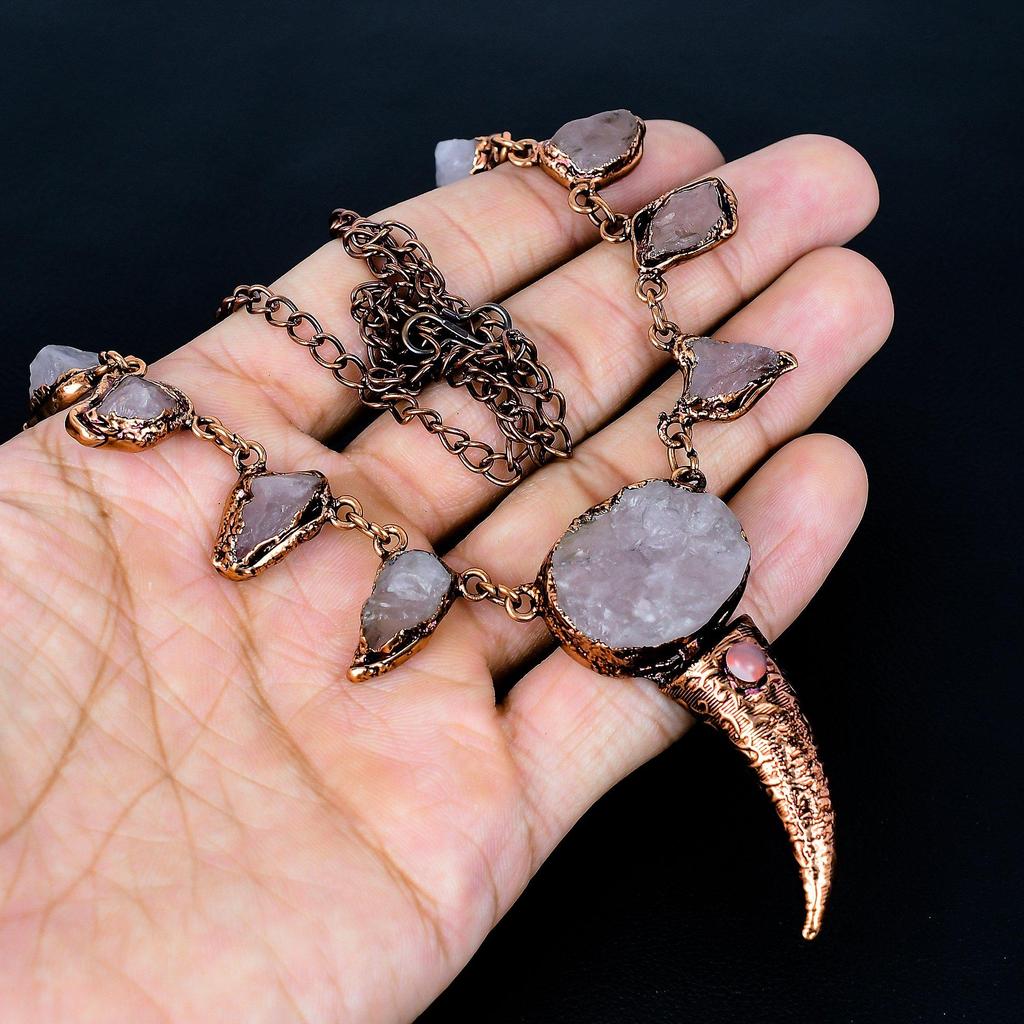 Bijoux en Quartz Rose, Pendentif Électroformé en Cuivre Fait Main, Bijoux en Pierres Précieuses, Cadeaux Pour Épouse Pendentif Tout Neuf