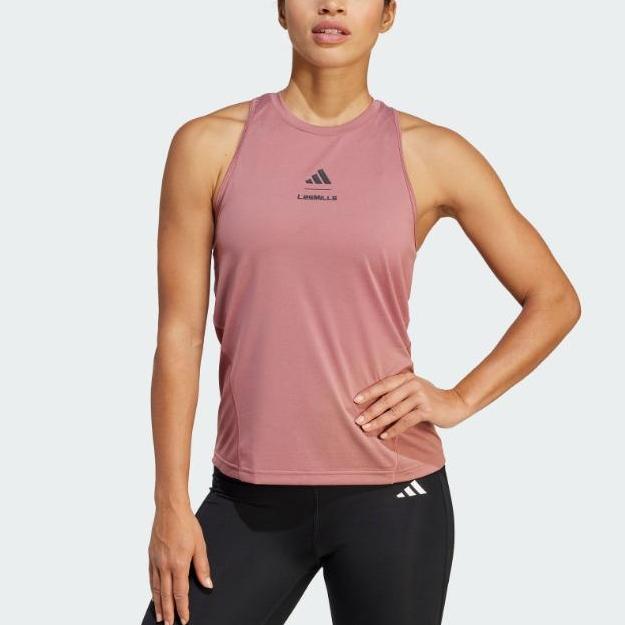 adidas X Les Mills Canotta Sportiva Versatile Traspirante con Stampa Lettere Donna Top Marrone Scuro Rosso JJ3151