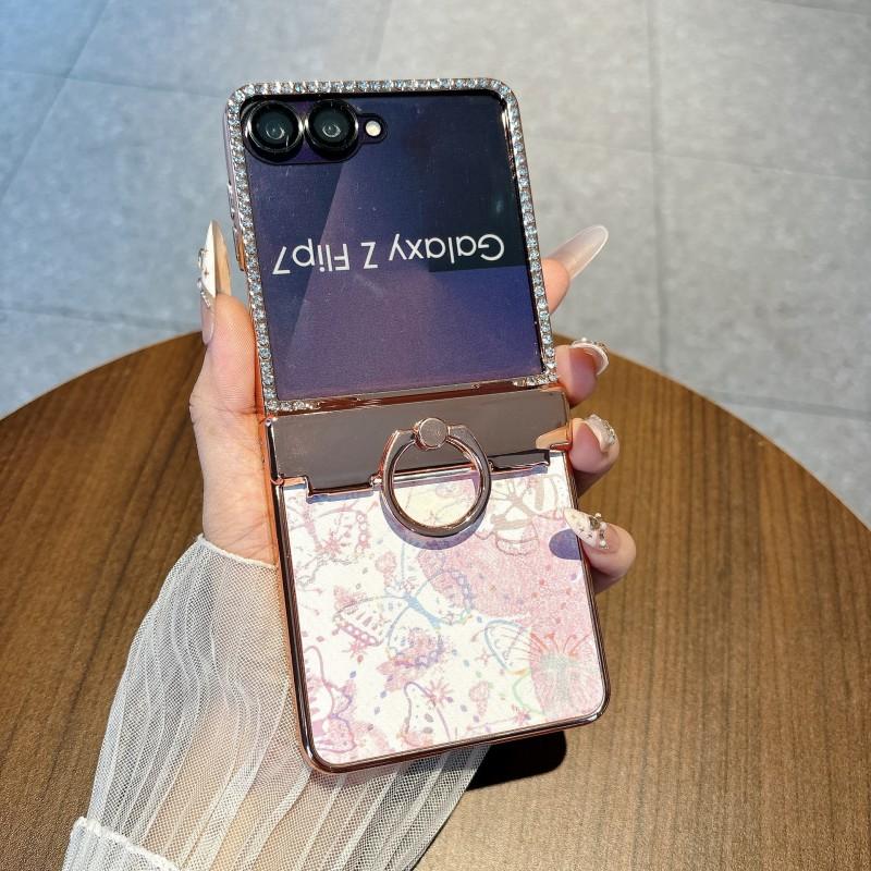 Flip Phone Case Galaxy Z Flip8 Flip7 Shockproof Hinge Protection Glitter Butterfly Full Coverage Leather