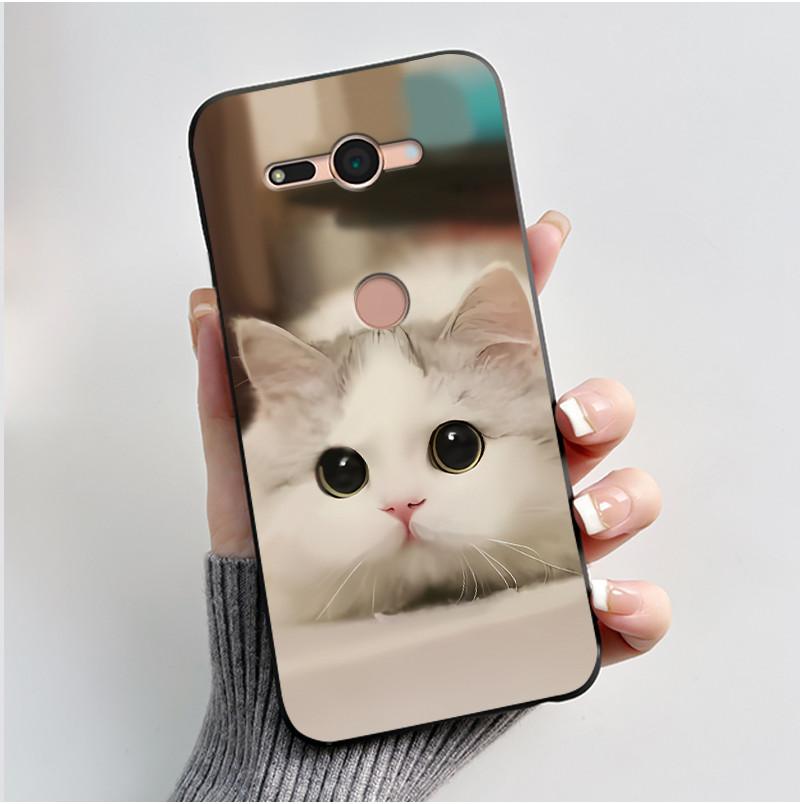 Per Sony Xperia XZ2 Compact H8324 H8314 Custodia Estetica Moda Gatto Carino Cartone Animato Antiurto Nero Silicone Morbido Sottile Cover Posteriore