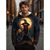 Men Halloween Hoodie 3D Print Pumpkin Witch Skull Spooky Horror Pattern Pullover Hoody Holiday Party Casual Sweatshirt